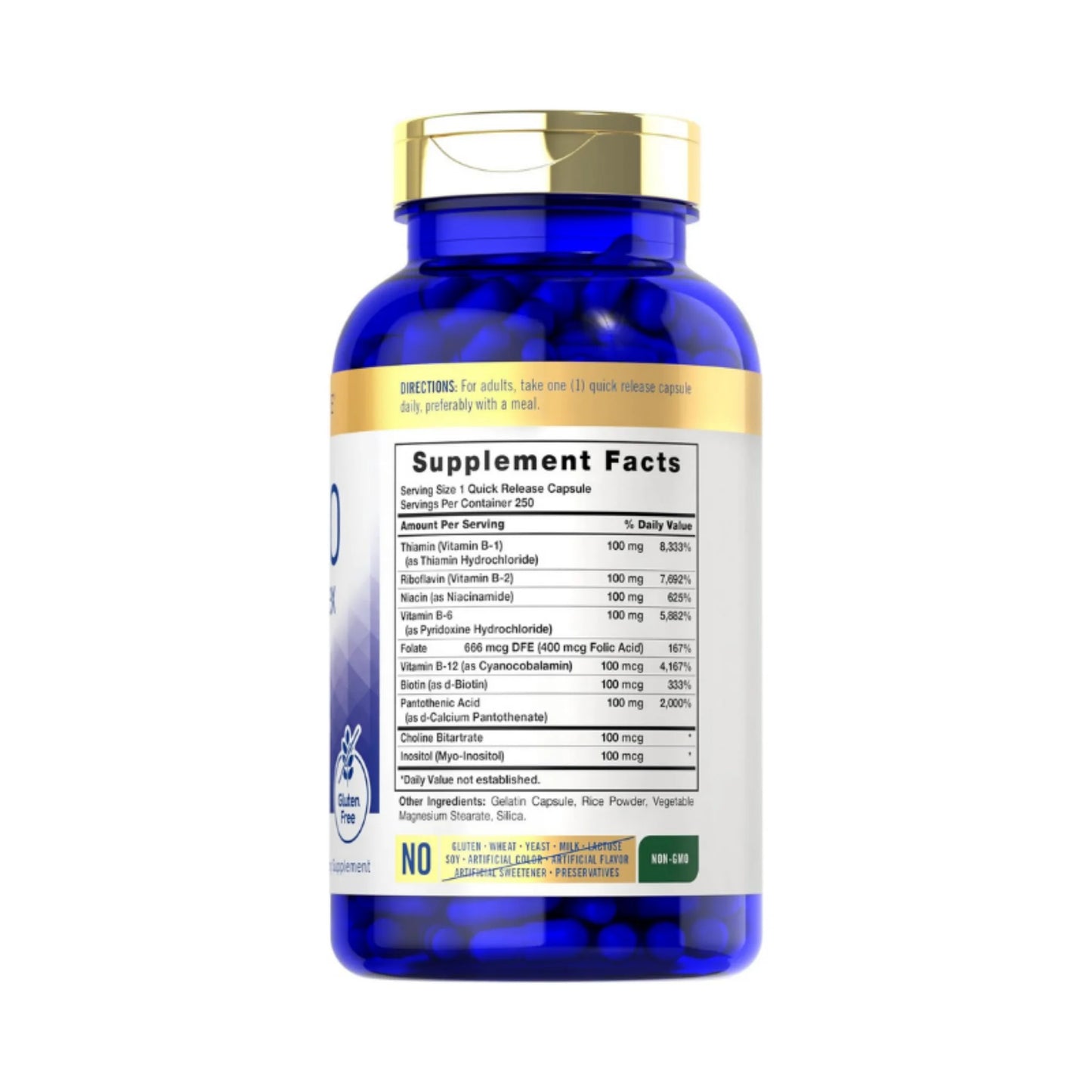 Carlyle Vitamina B100 Complex - Tabla nutricional y supplement facts | Nuvio Perú