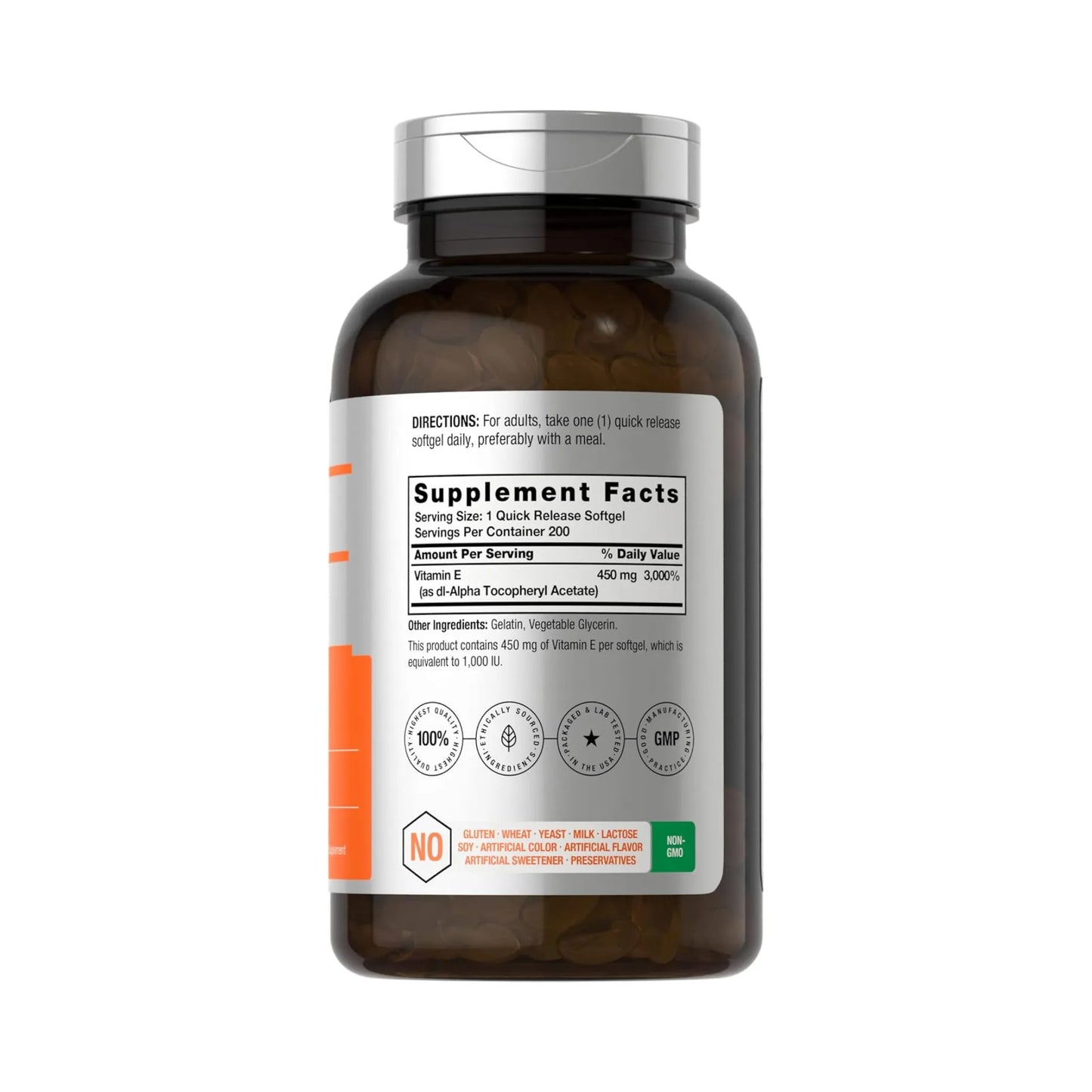 Horbaach Vitamina E 1000 UI - Tabla nutricional y supplement facts | Nuvio Perú