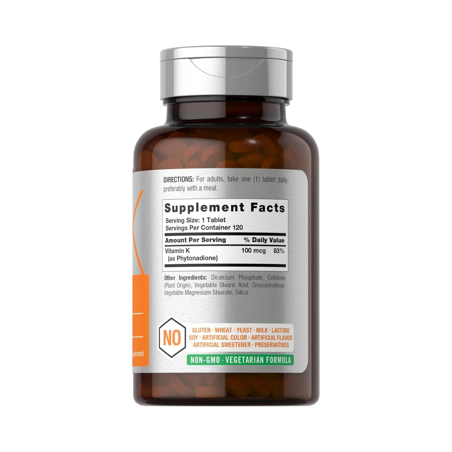 Horbaach Vitamina K 100 mcg - Tabla nutricional y supplement facts | Nuvio Perú
