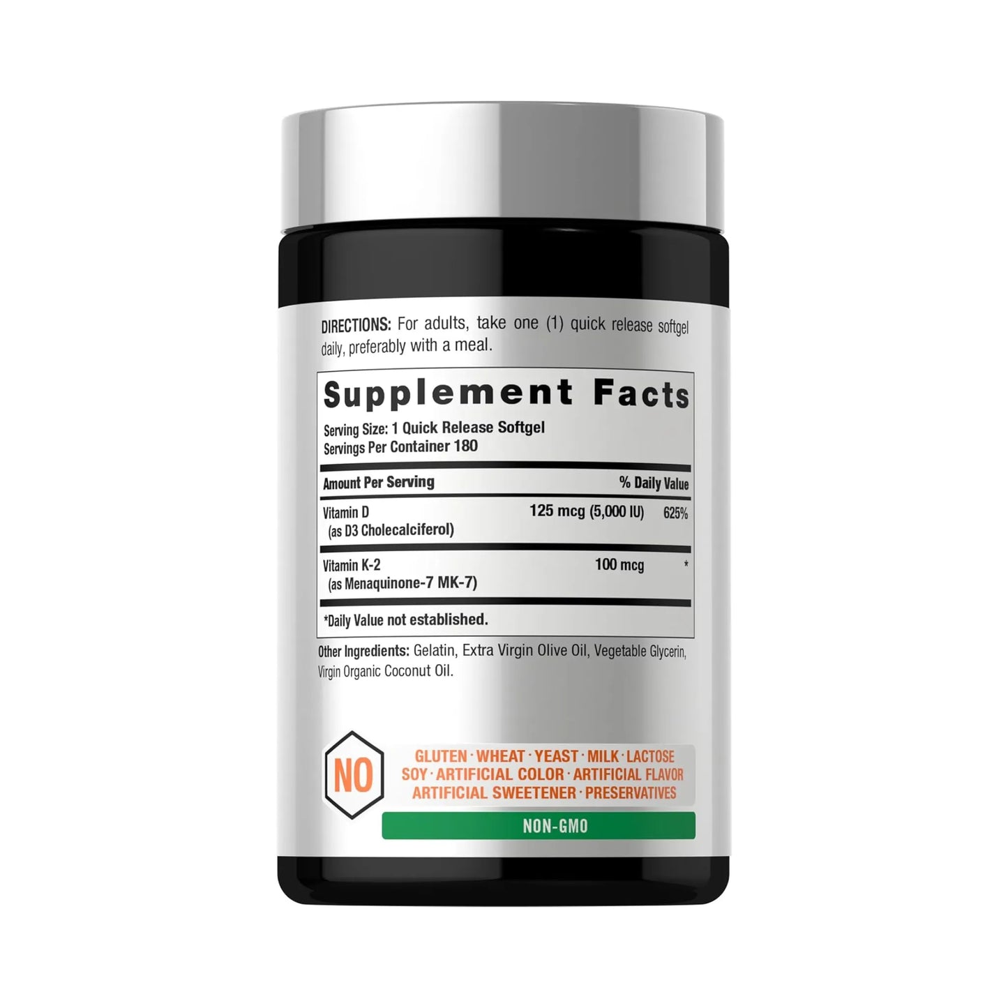Horbaach Vitamina K2 MK7 + D3 5000 IU - Tabla nutricional y supplement facts | Nuvio Perú
