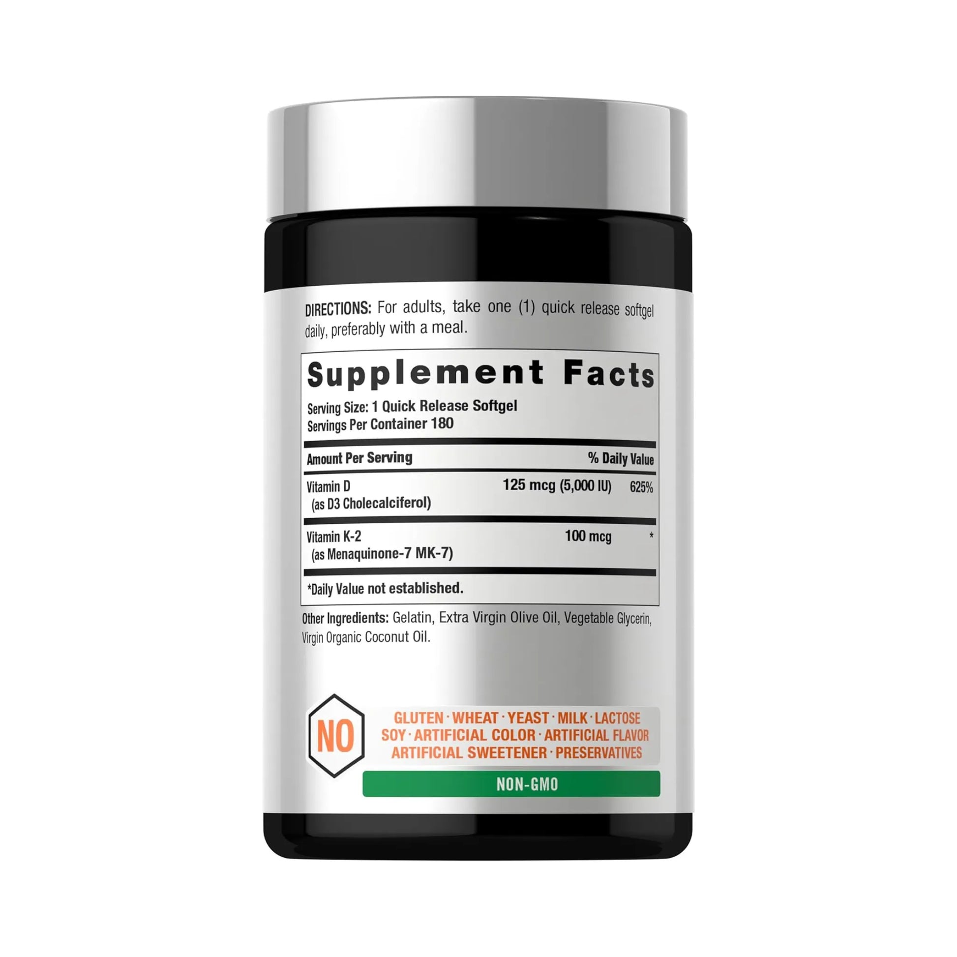 Horbaach Vitamina K2 MK7 + D3 5000 IU - Tabla nutricional y supplement facts | Nuvio Perú
