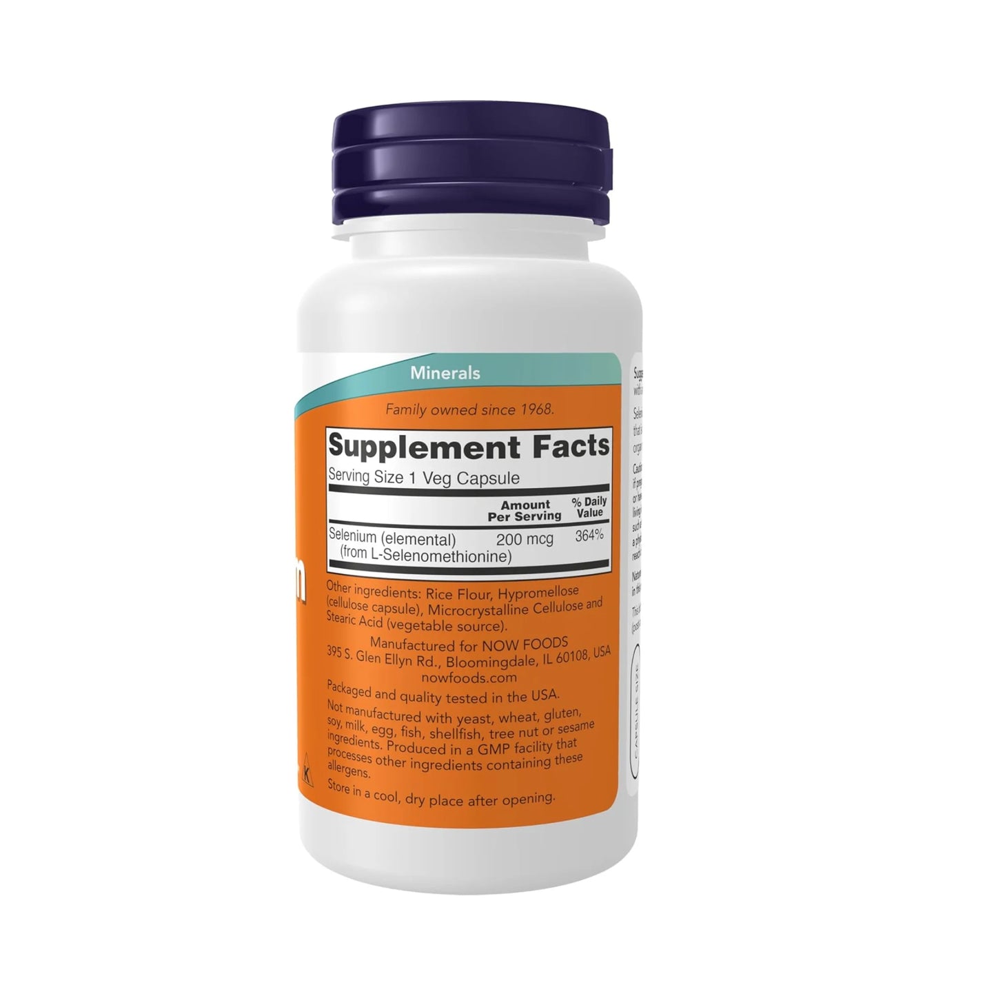 Now Selenio 200 mcg - Tabla nutricional y supplement facts | Nuvio Perú
