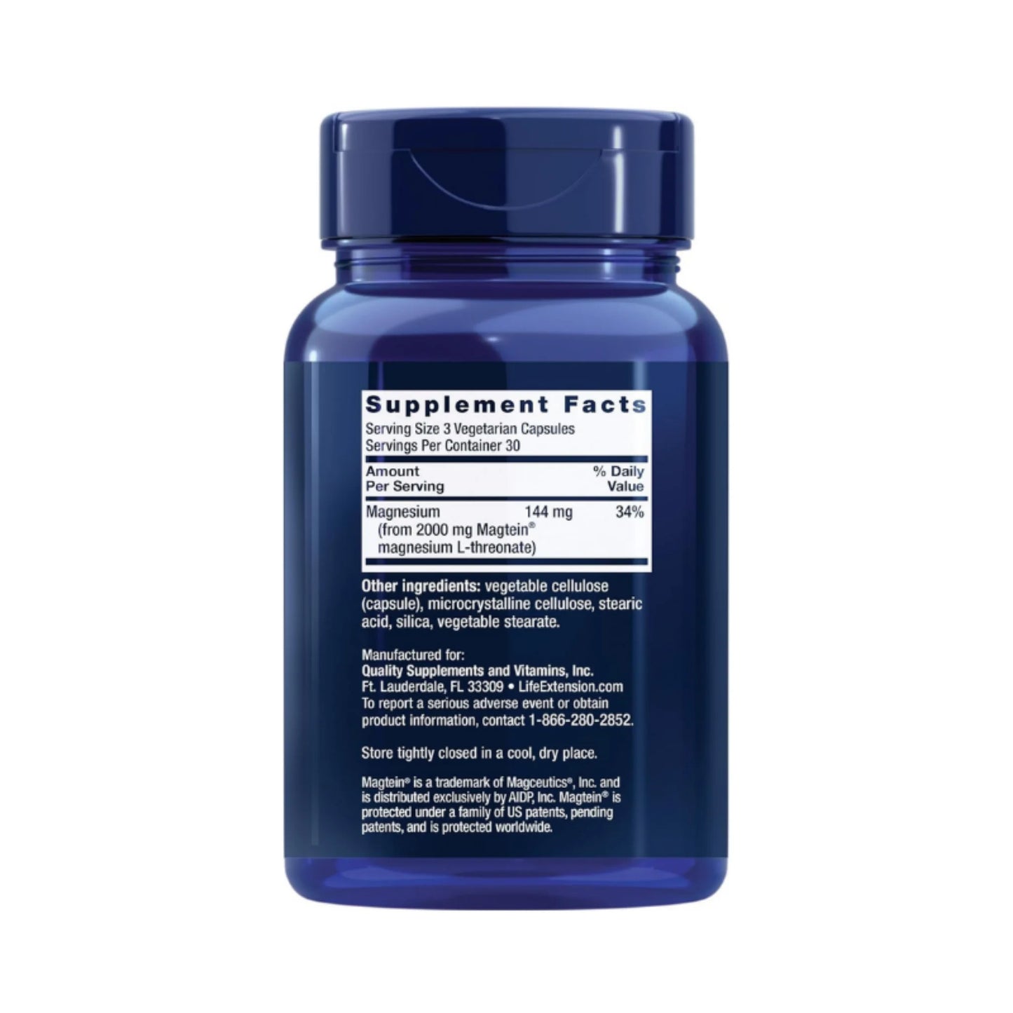 Life Extension Neuro-Mag Treonato de Magnesio - Tabla nutricional y supplement facts | Nuvio Perú
