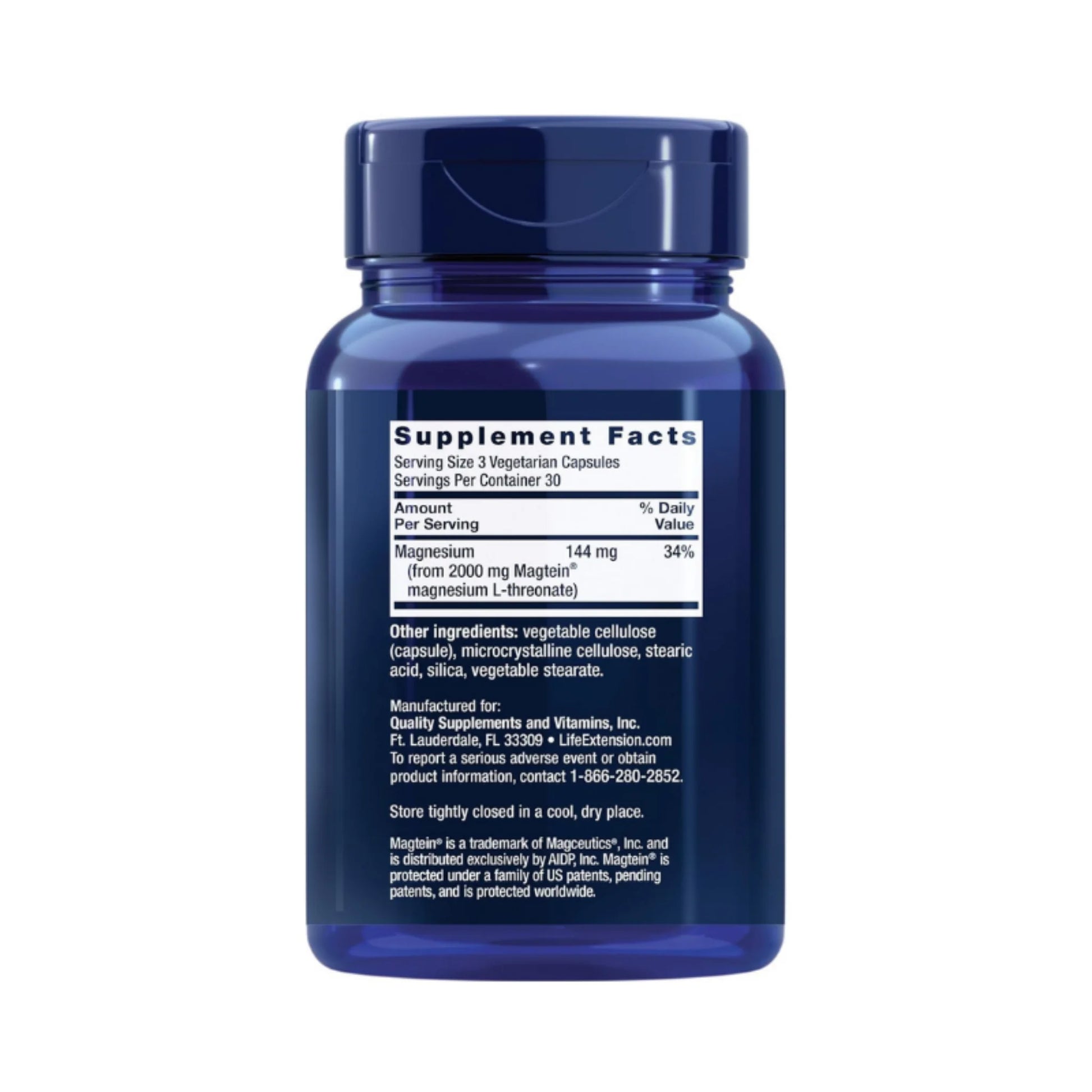Life Extension Neuro-Mag Treonato de Magnesio - Tabla nutricional y supplement facts | Nuvio Perú
