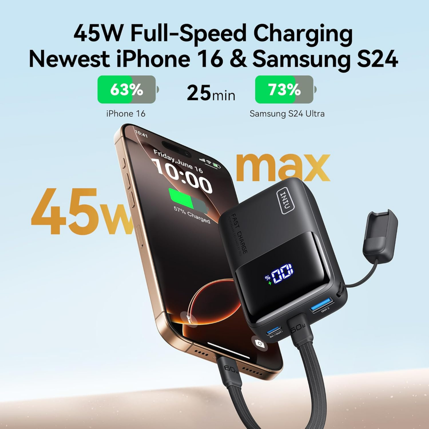 Power Bank INIU 10,000mAh Ultra Compacto – Carga Rápida 45W en tu Bolsillo P50