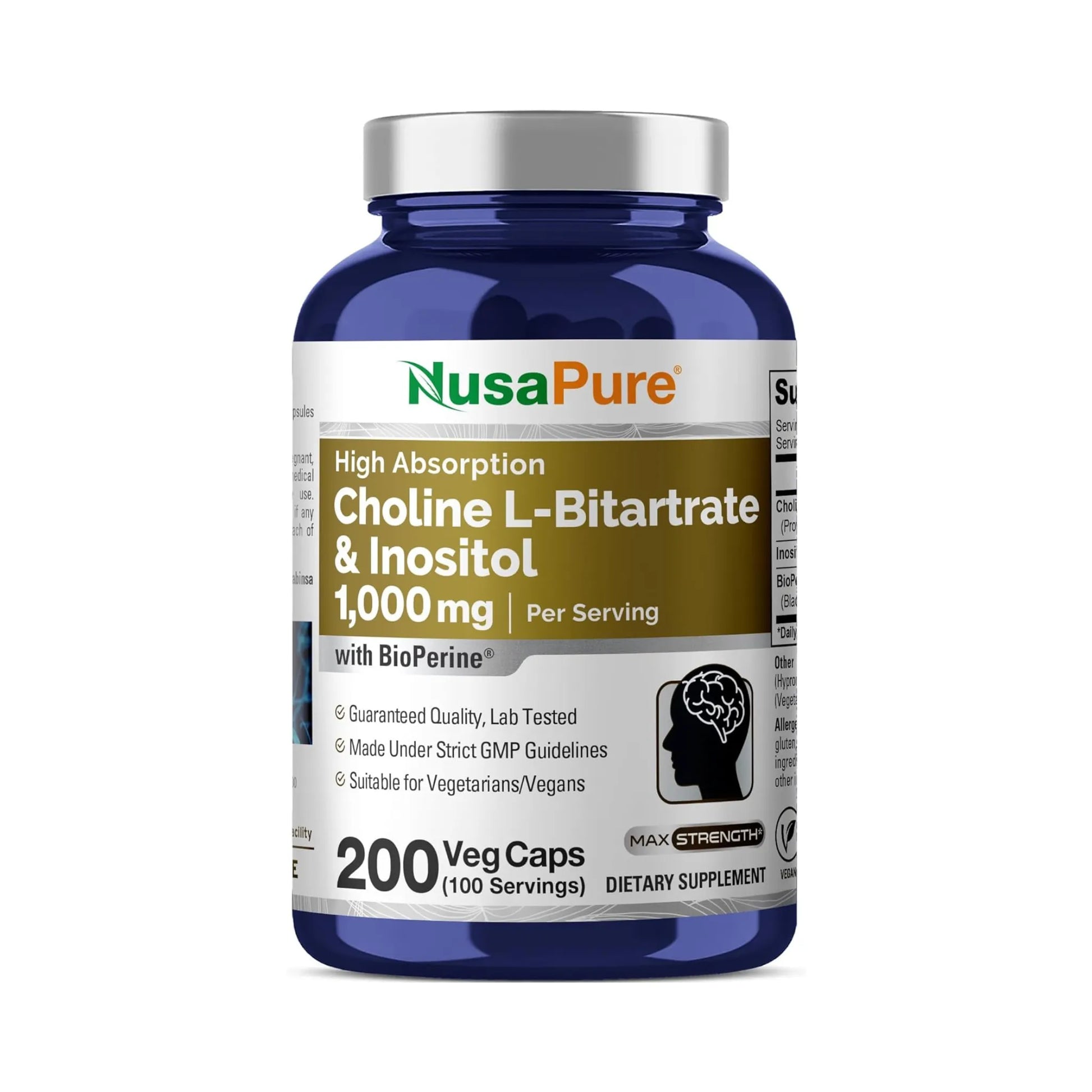 NusaPure Colina e Inositol - Suplemento vegetariano para función cerebral y hepática | Nuvio Perú
