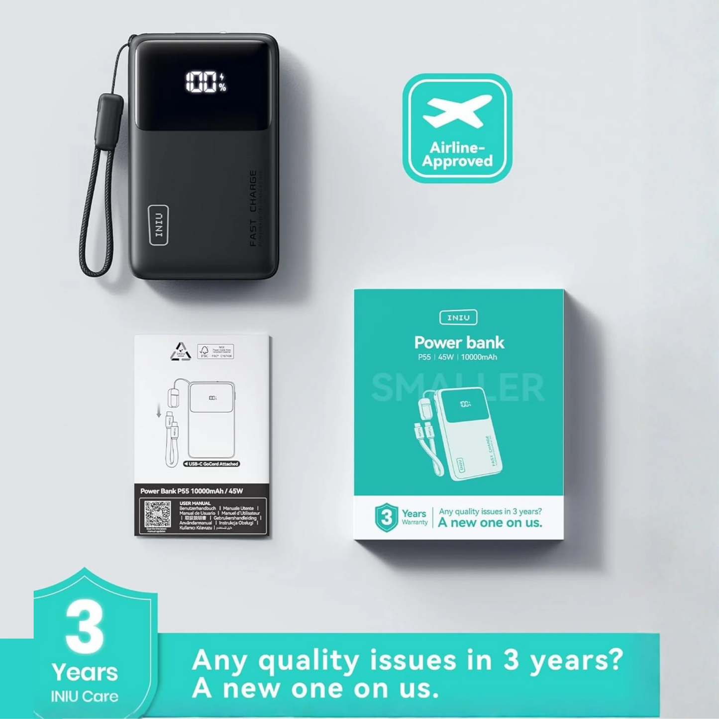 INIU Power Bank 10000mAh USB-C – Ideal para Viajes y Uso Diario