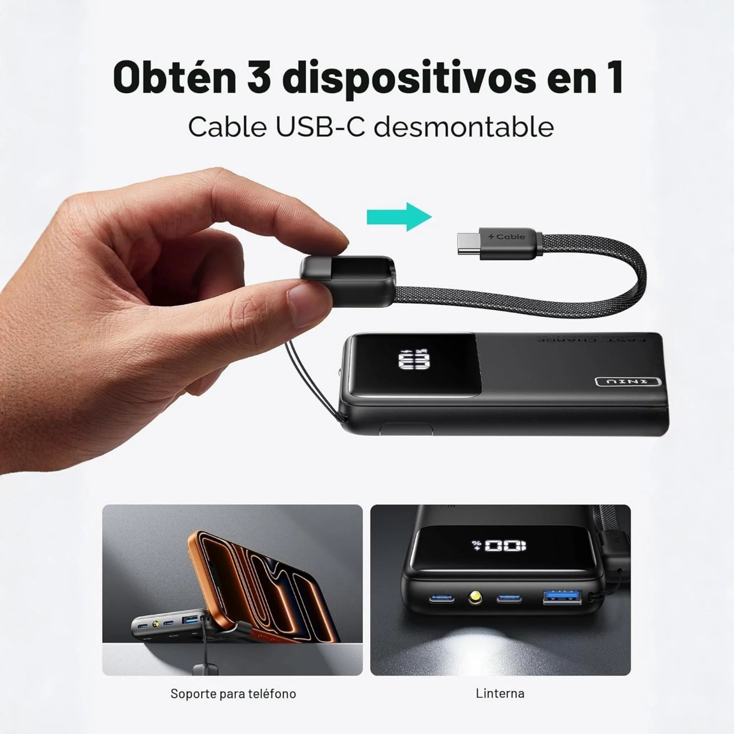INIU Power Bank 10000mAh USB-C – Ideal para Viajes y Uso Diario