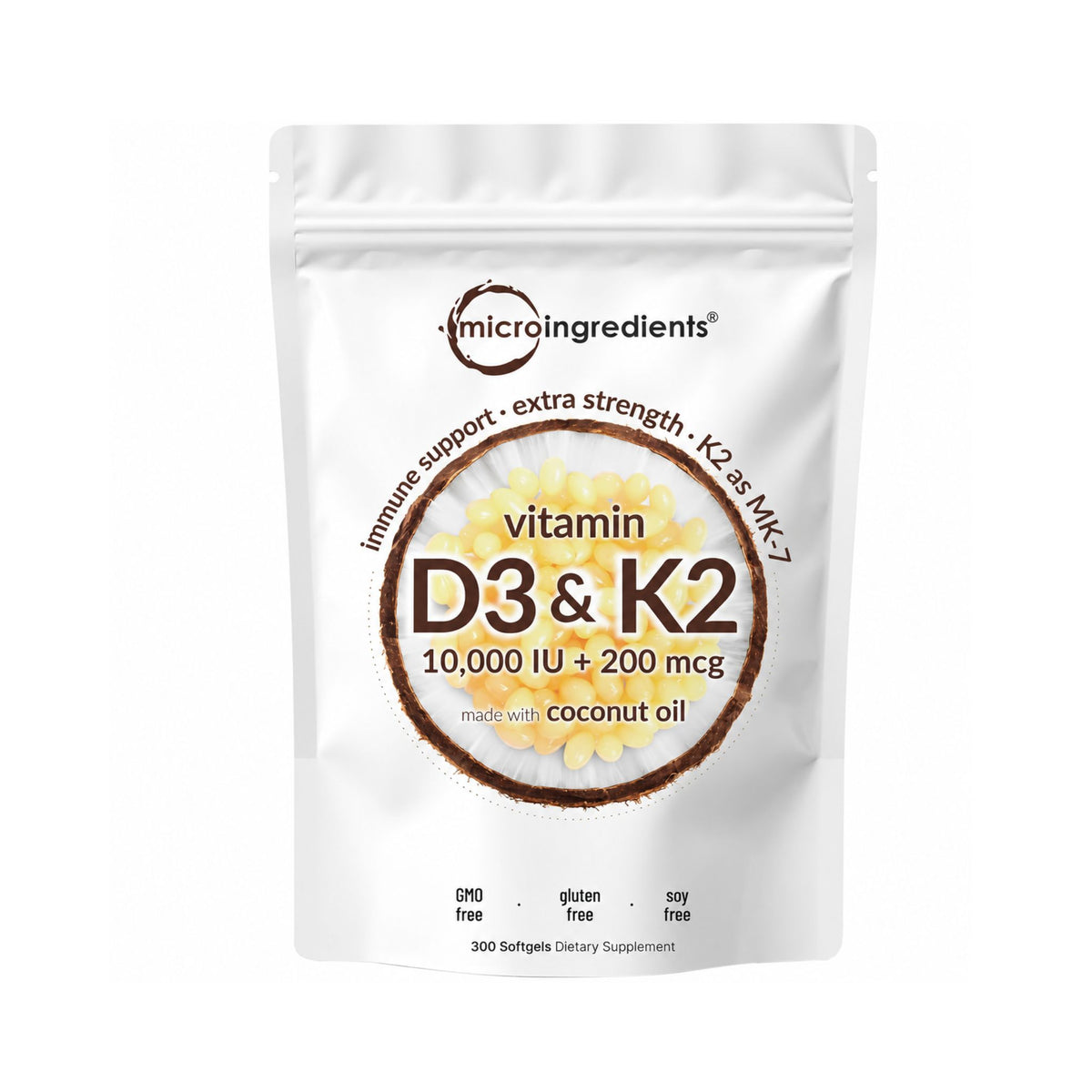 Micro Ingredients Vitamina D3 10,000 IU + K2 MK-7 200 mcg – 300 Softgels