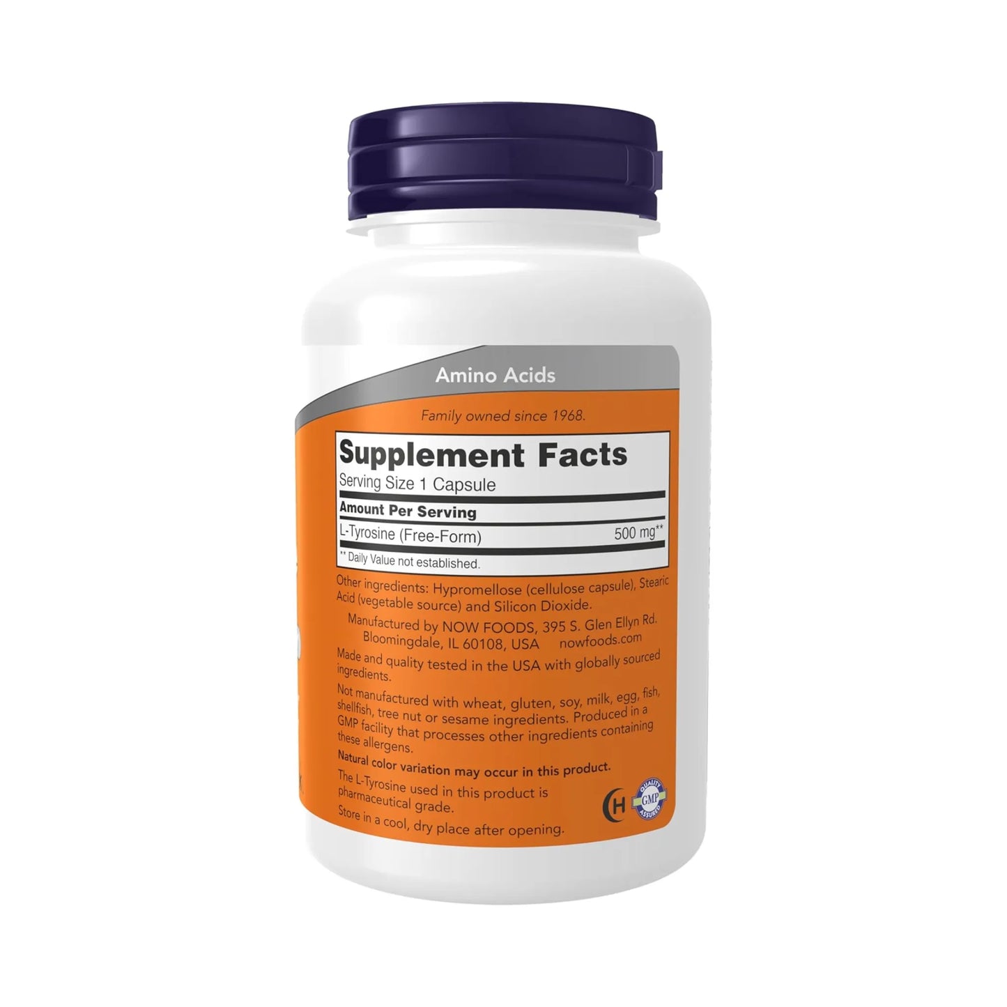 Now L-Tirosina 500 mg - Tabla nutricional y supplement facts | Nuvio Perú
