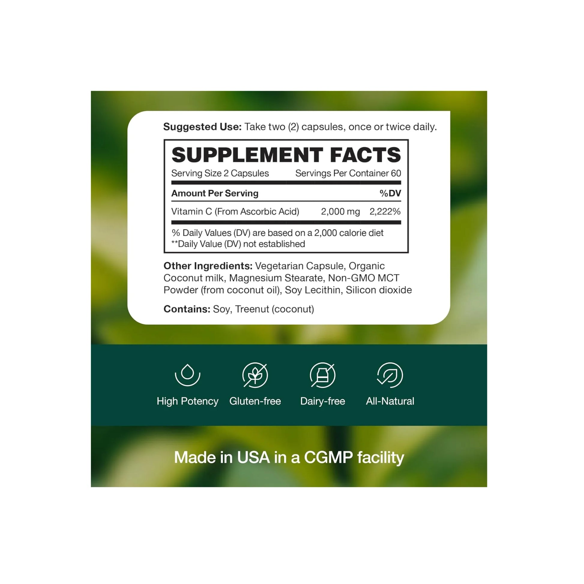 Fresh Nutrition Vitamina C Liposomal 2000 mg - Tabla nutricional y supplement facts | Nuvio Perú
